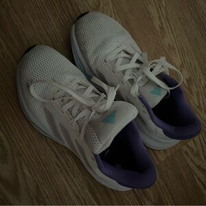 Adidas White and Purple Athletic Shoes with Cushioned Sole